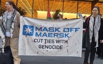 Protesters take aim at Maersk over ties to Israel